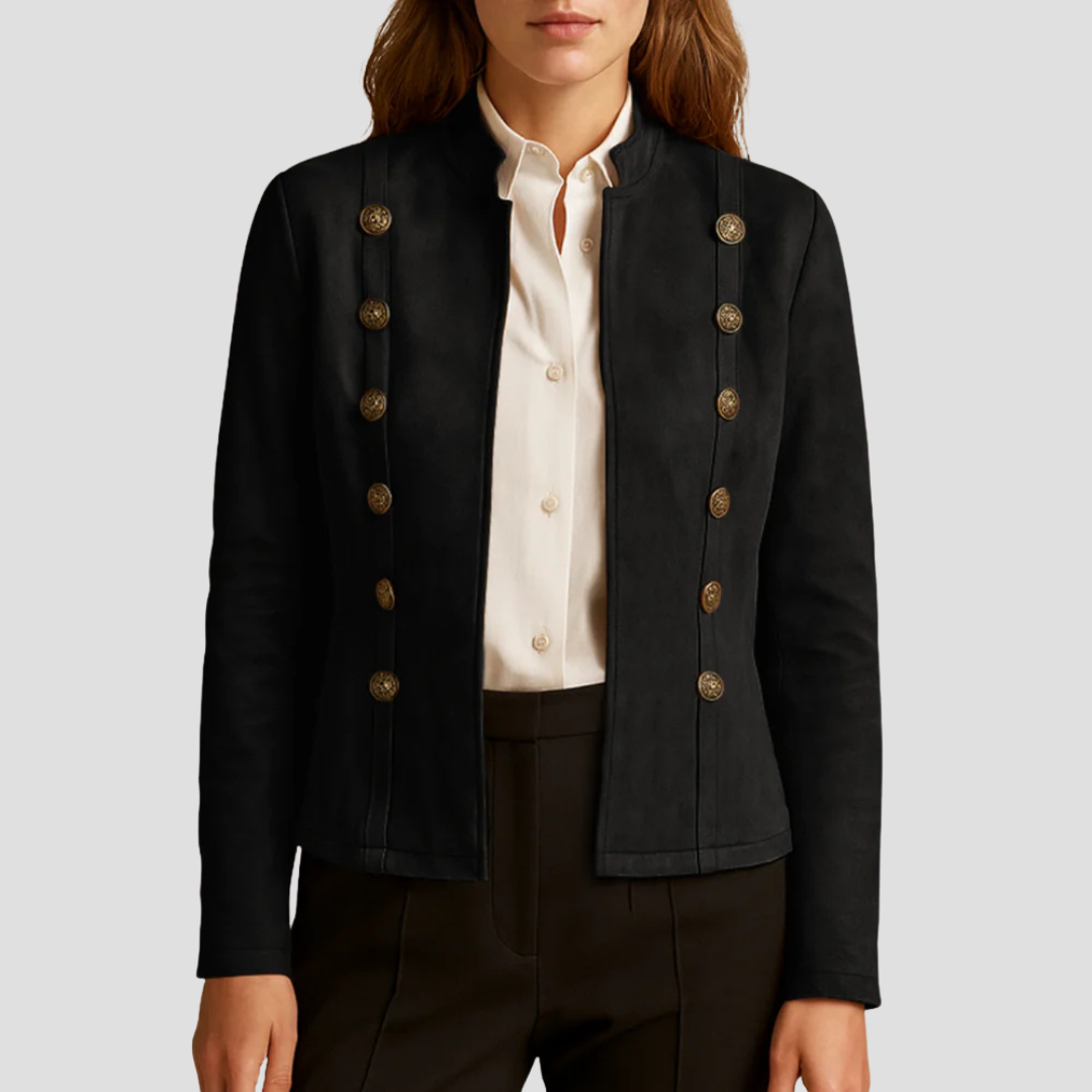 Veste boutonnée en daim pour femme, d'inspiration militaire