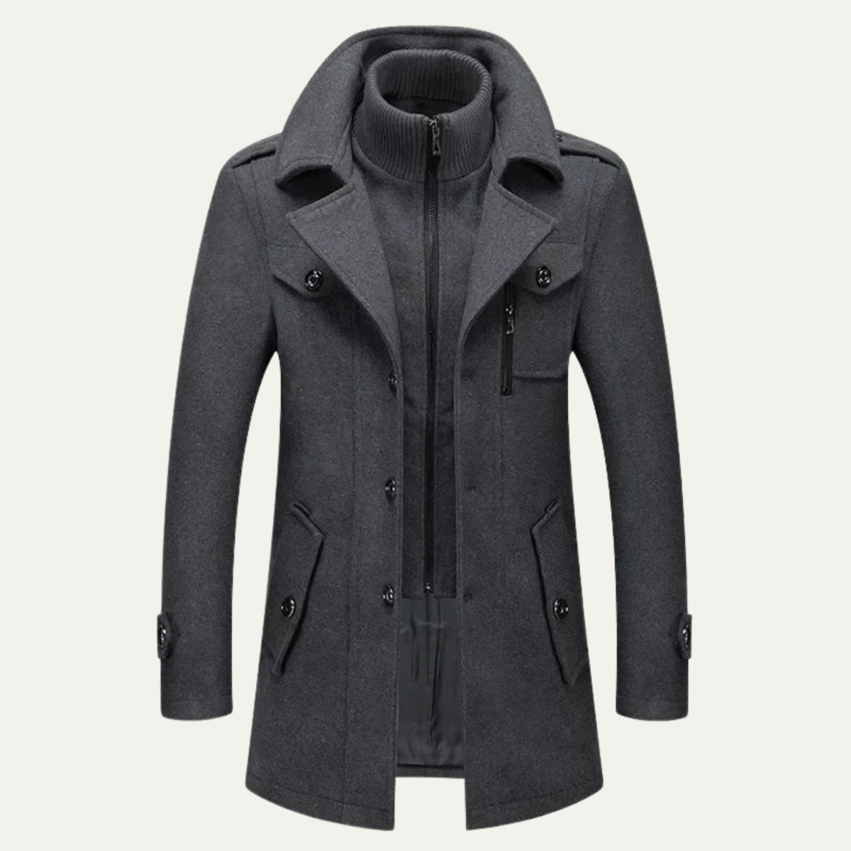 Veste caban à col montant superposée pour homme
