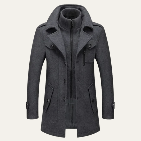 Veste caban à col montant superposée pour homme