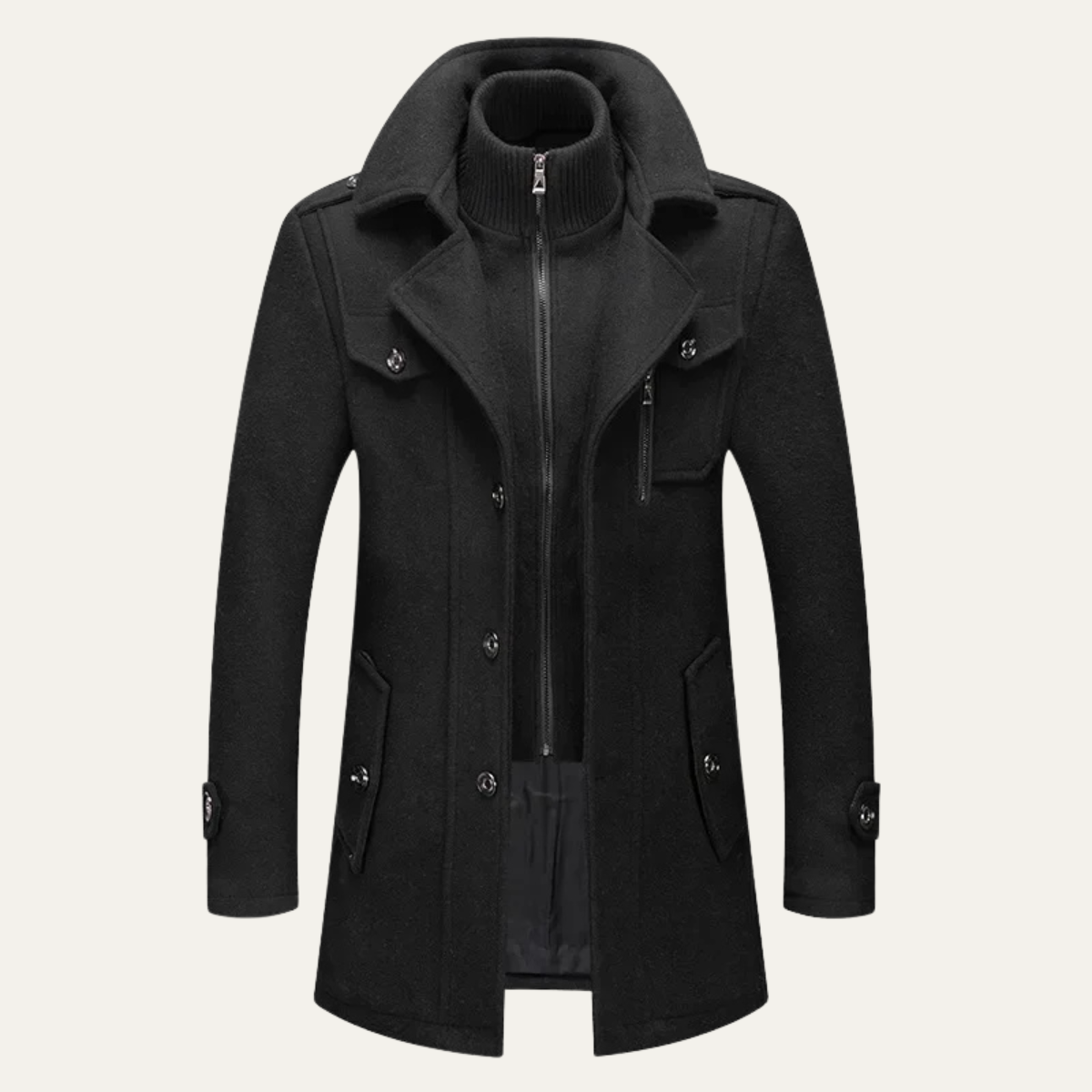 Veste caban à col montant superposée pour homme