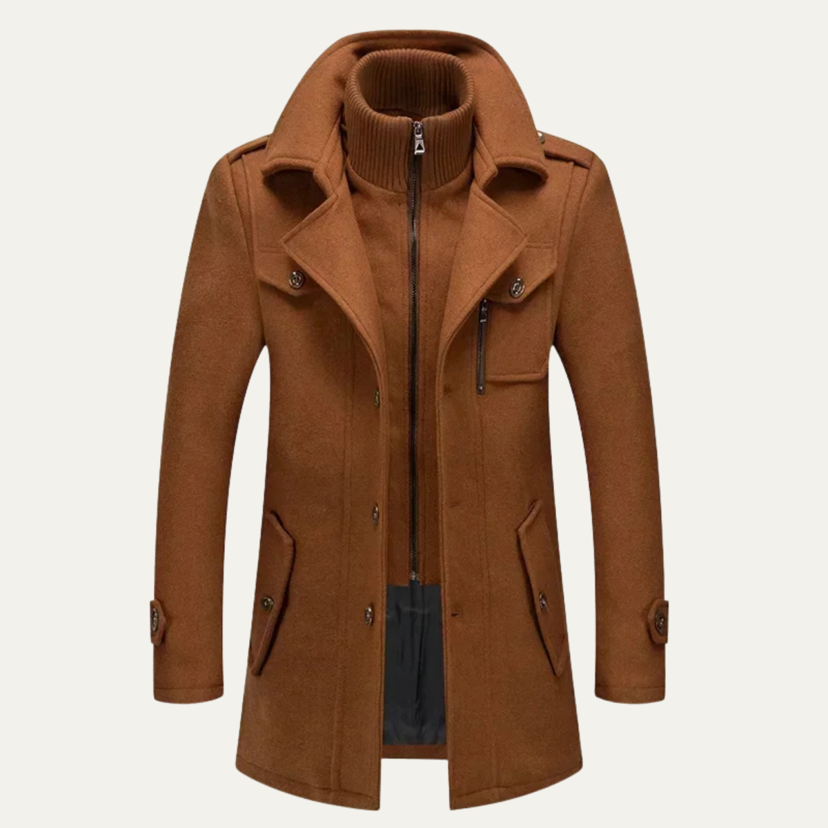 Veste caban à col montant superposée pour homme