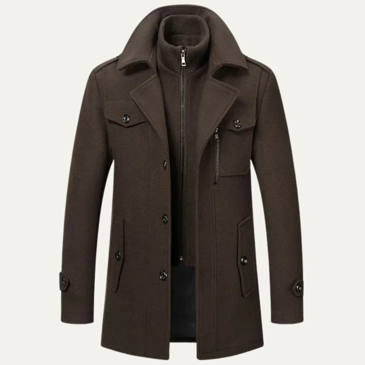 Veste caban à col montant superposée pour homme