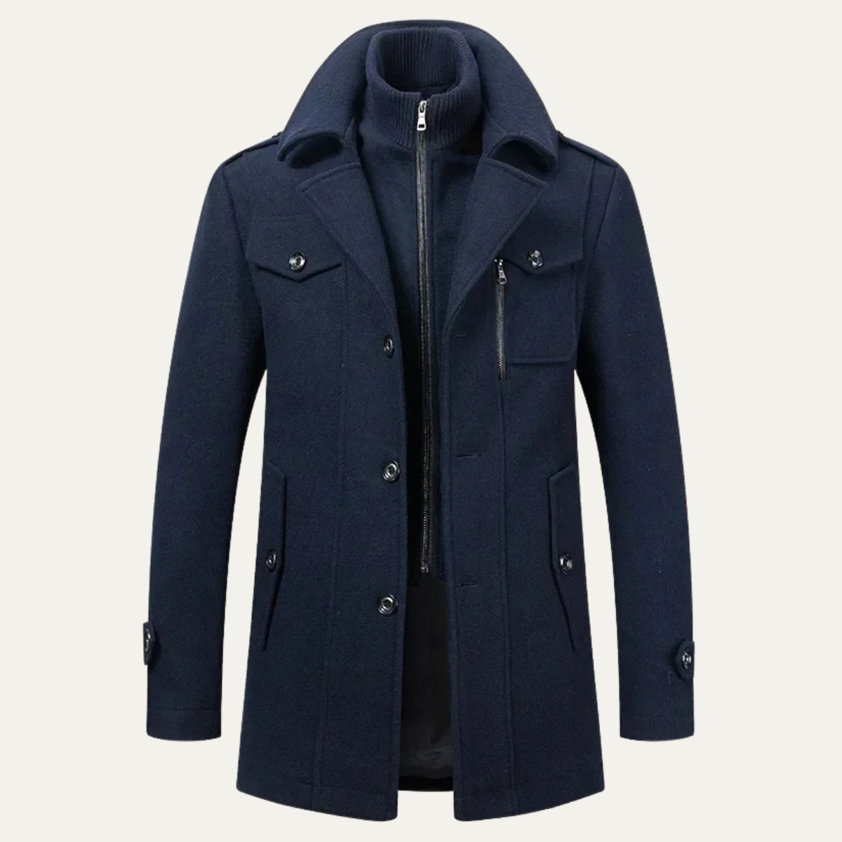 Veste caban à col montant superposée pour homme