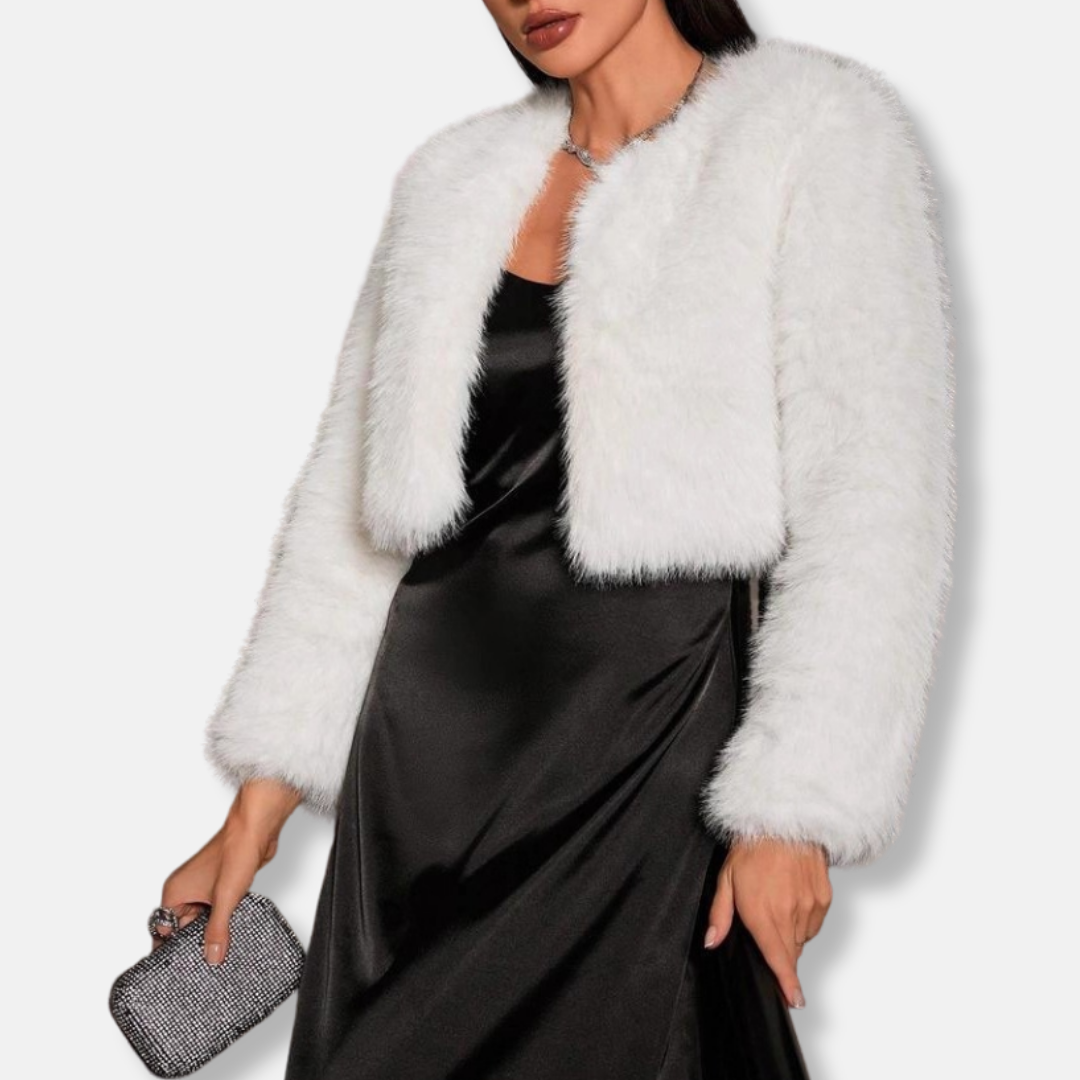 Veste courte en fausse fourrure duveteuse pour femme