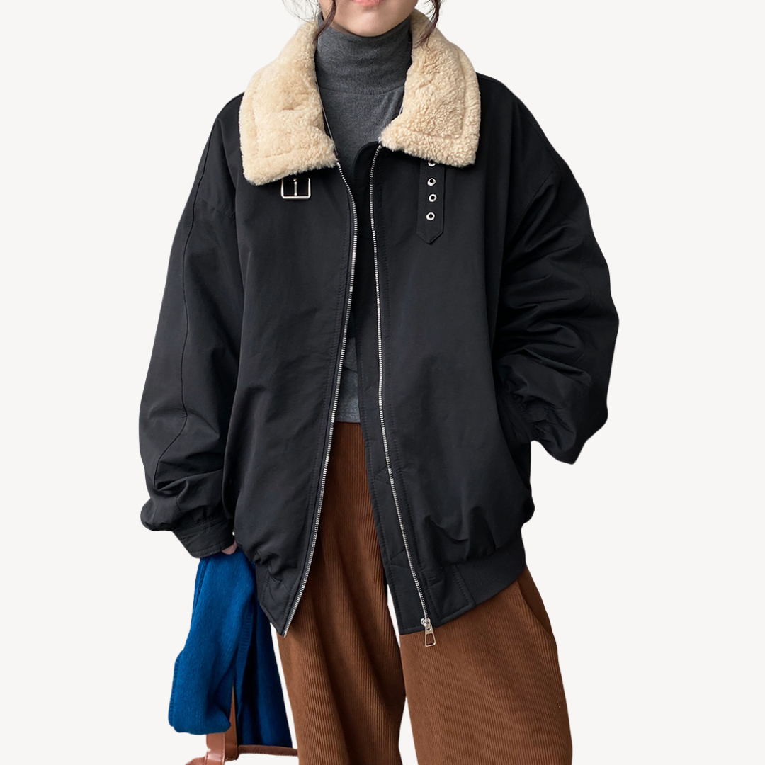 Veste d'hiver douillette pour femme avec col en peau lainée