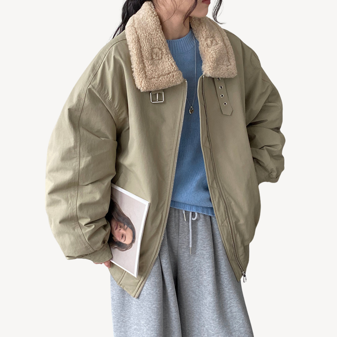 Veste d'hiver douillette pour femme avec col en peau lainée