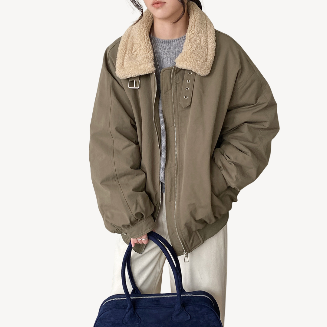 Veste d'hiver douillette pour femme avec col en peau lainée