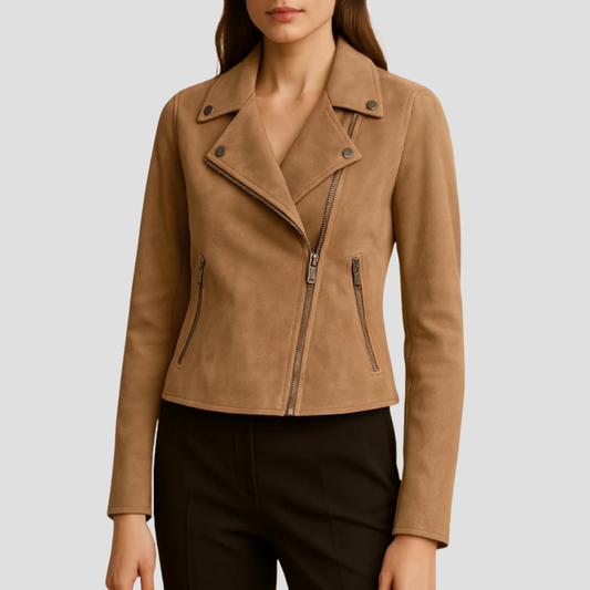 Veste de motard courte en daim pour femme