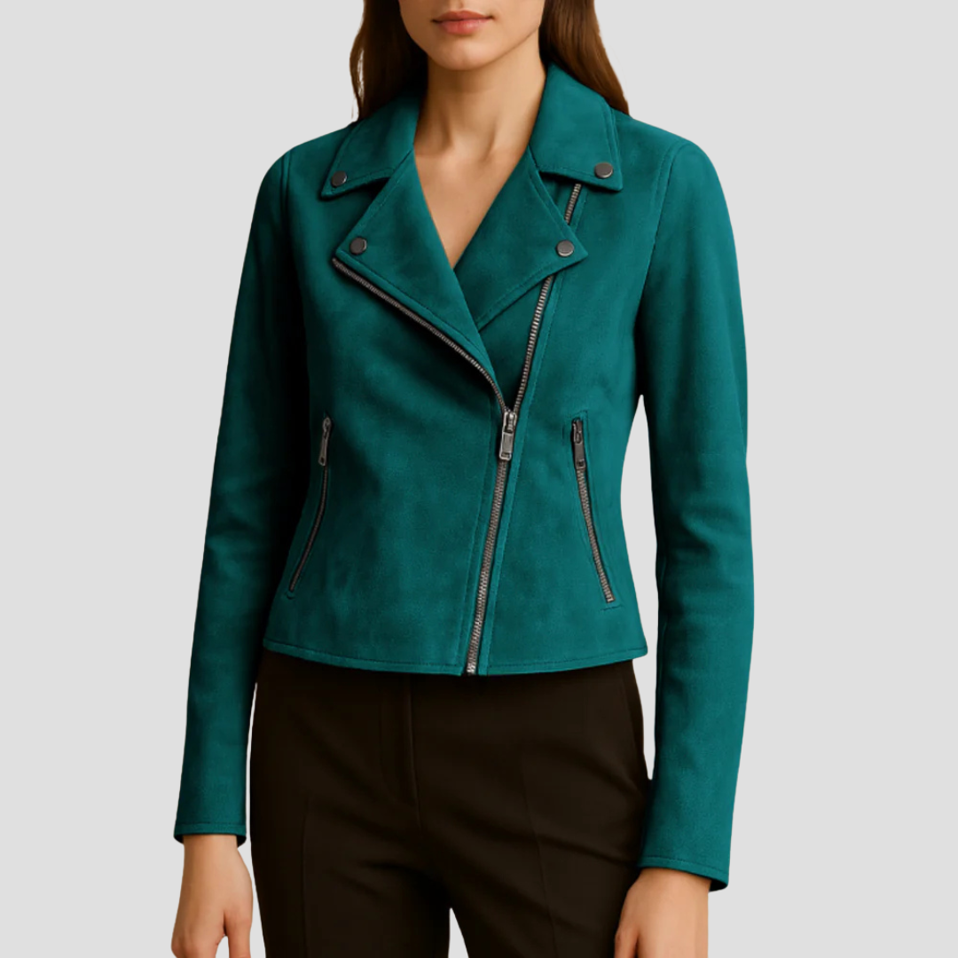 Veste de motard courte en daim pour femme