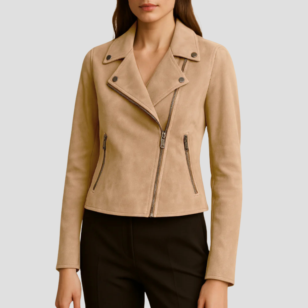 Veste de motard courte en daim pour femme