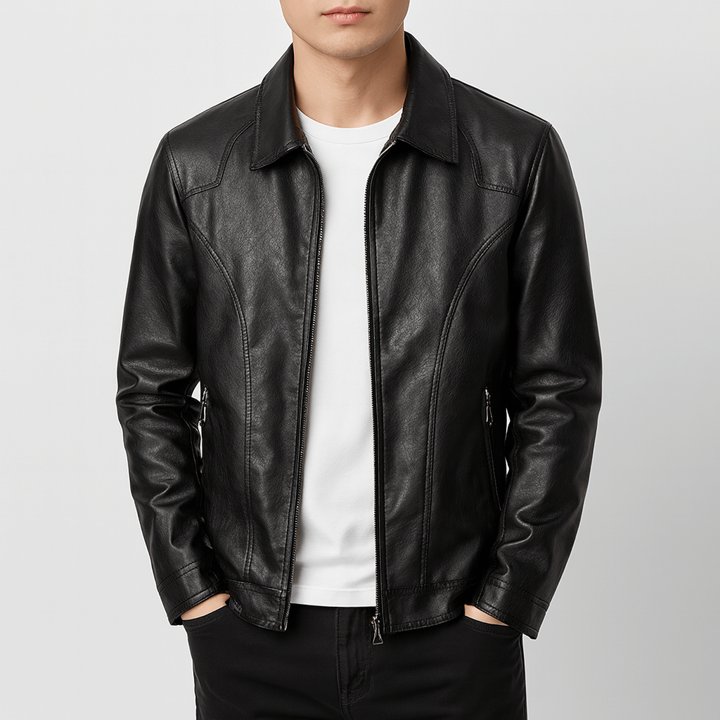 Veste de motard vintage en cuir pour homme