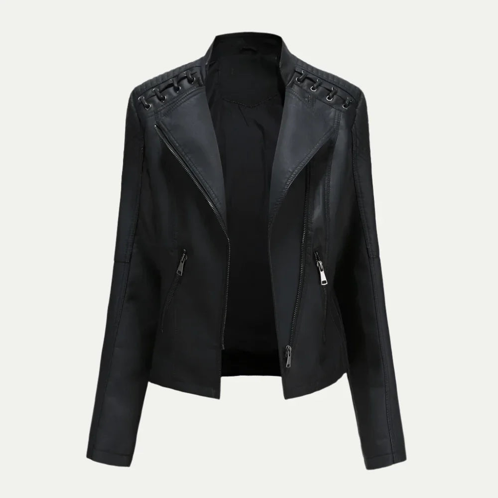 Veste de moto asymétrique en similicuir pour femme