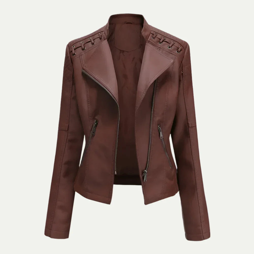 Veste de moto asymétrique en similicuir pour femme