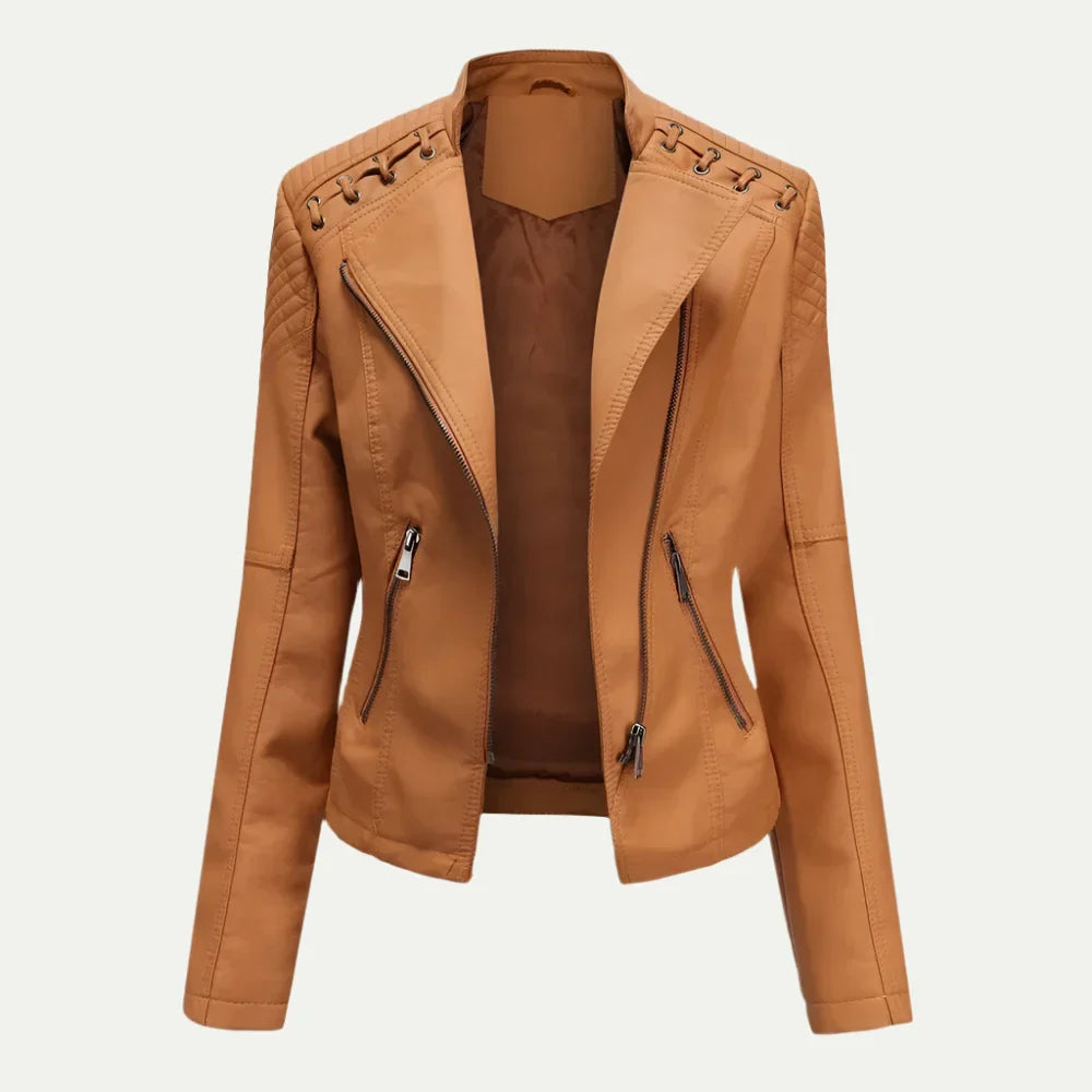 Veste de moto asymétrique en similicuir pour femme