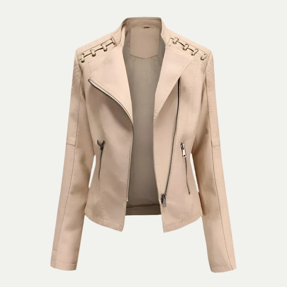Veste de moto asymétrique en similicuir pour femme