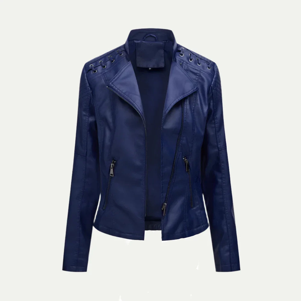 Veste de moto asymétrique en similicuir pour femme
