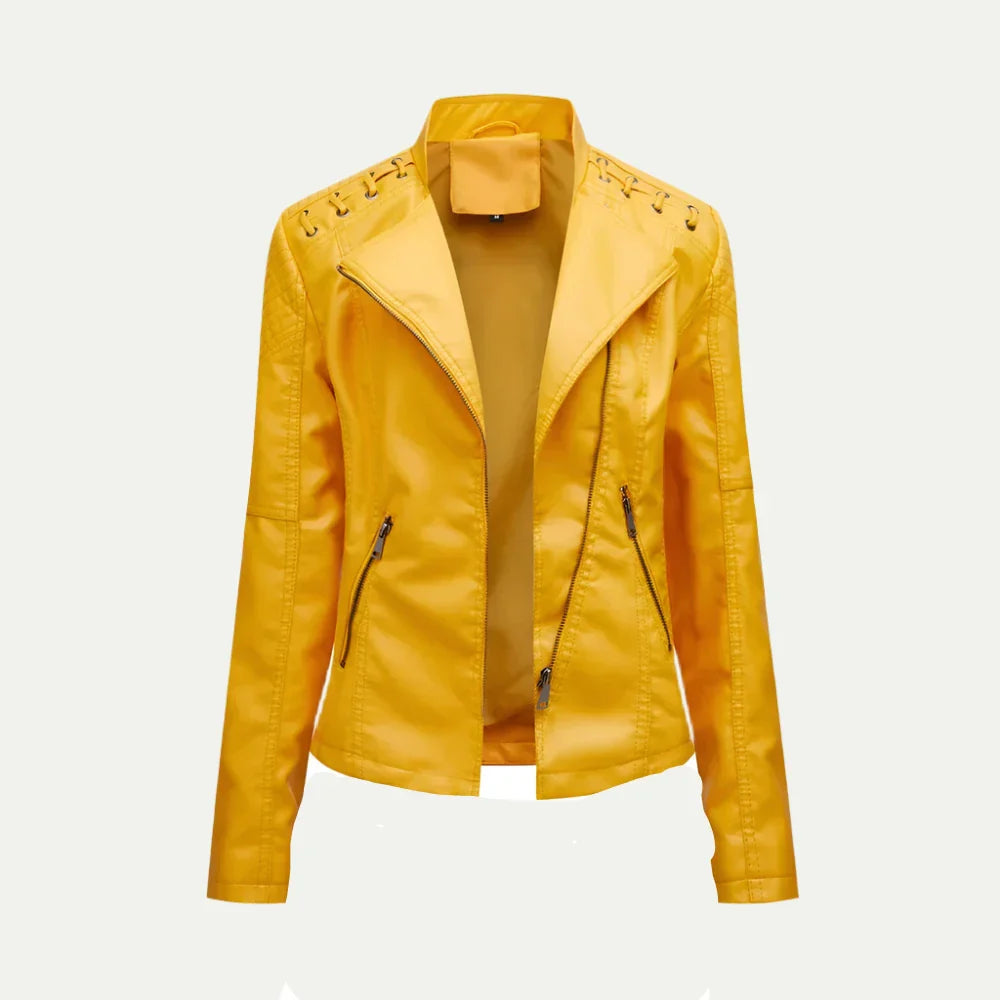 Veste de moto asymétrique en similicuir pour femme