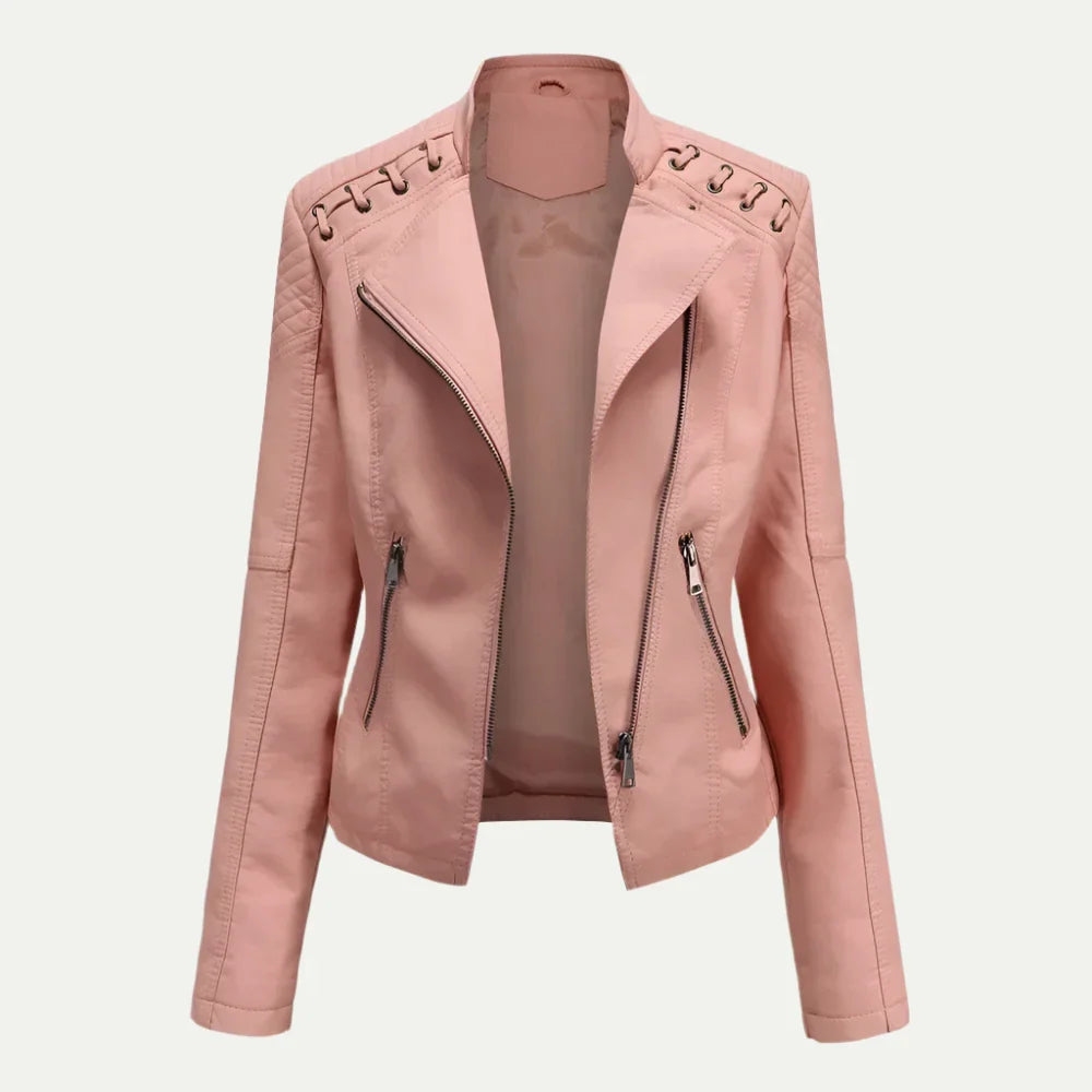 Veste de moto asymétrique en similicuir pour femme