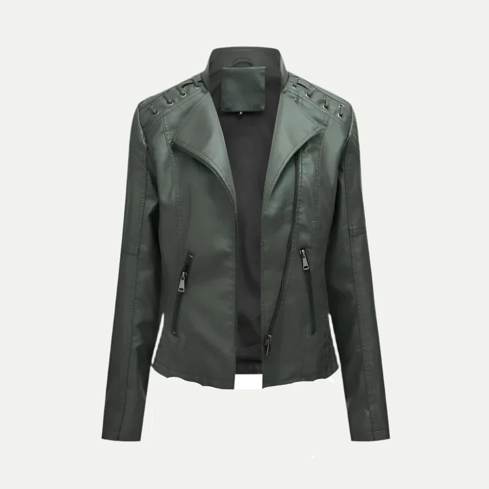 Veste de moto asymétrique en similicuir pour femme