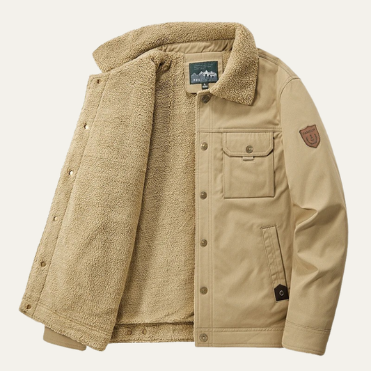 Veste décontractée à boutons-pression doublée en sherpa pour homme avec poches