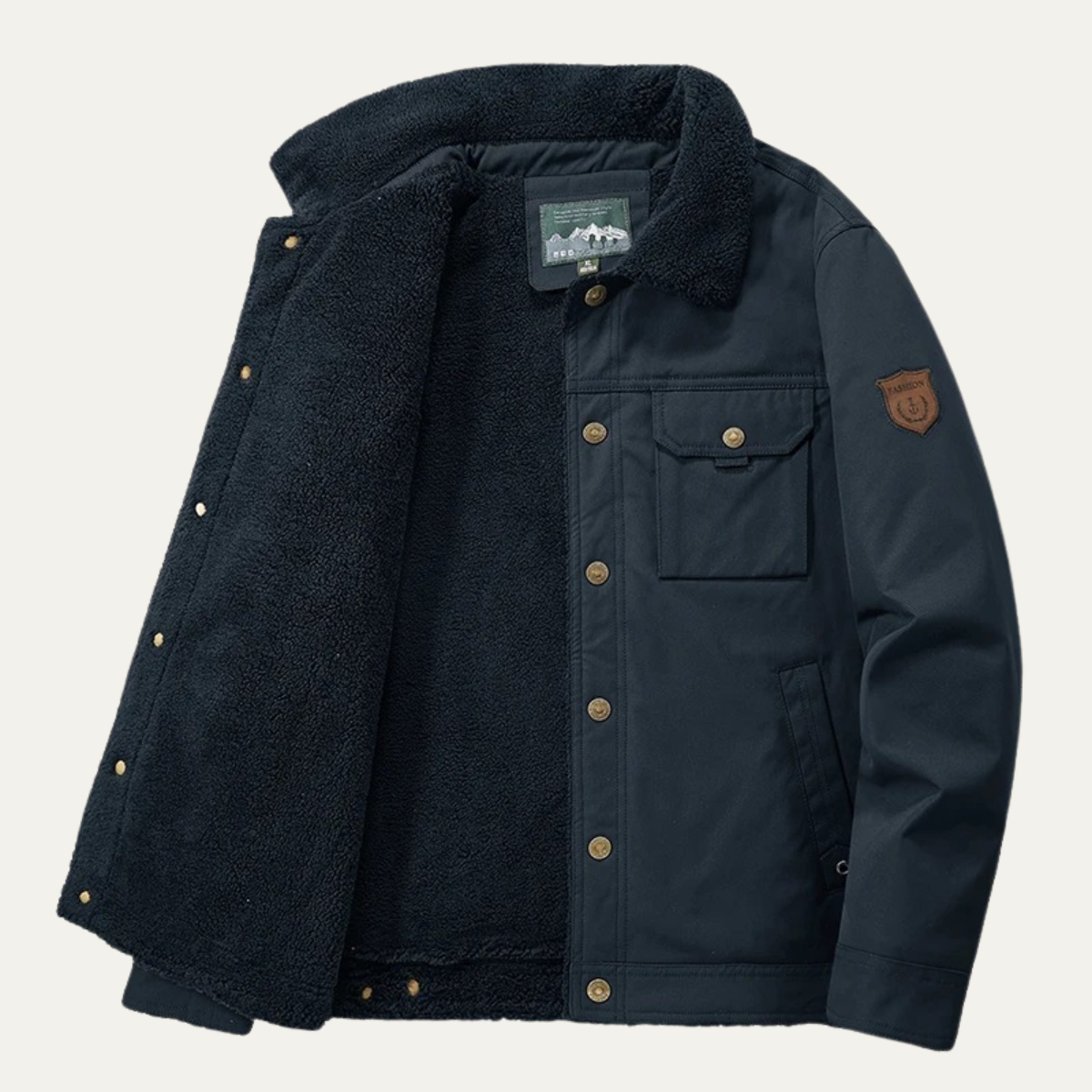 Veste décontractée à boutons-pression doublée en sherpa pour homme avec poches