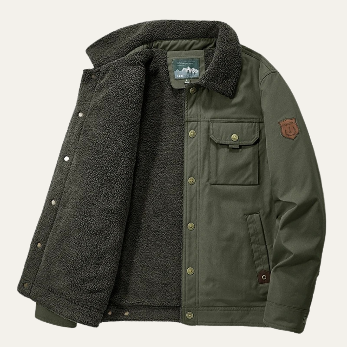 Veste décontractée à boutons-pression doublée en sherpa pour homme avec poches