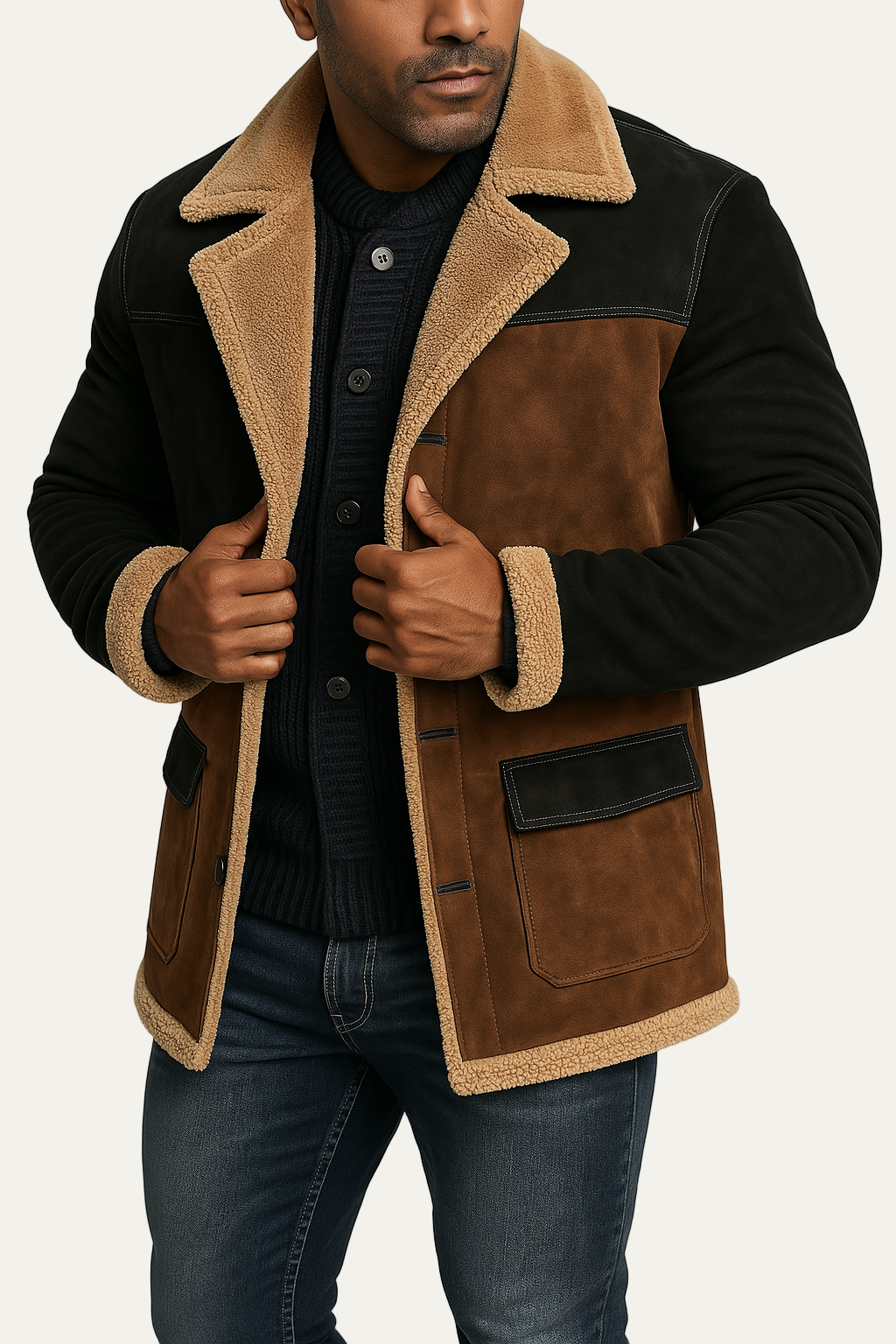 Veste en daim patchwork pour homme