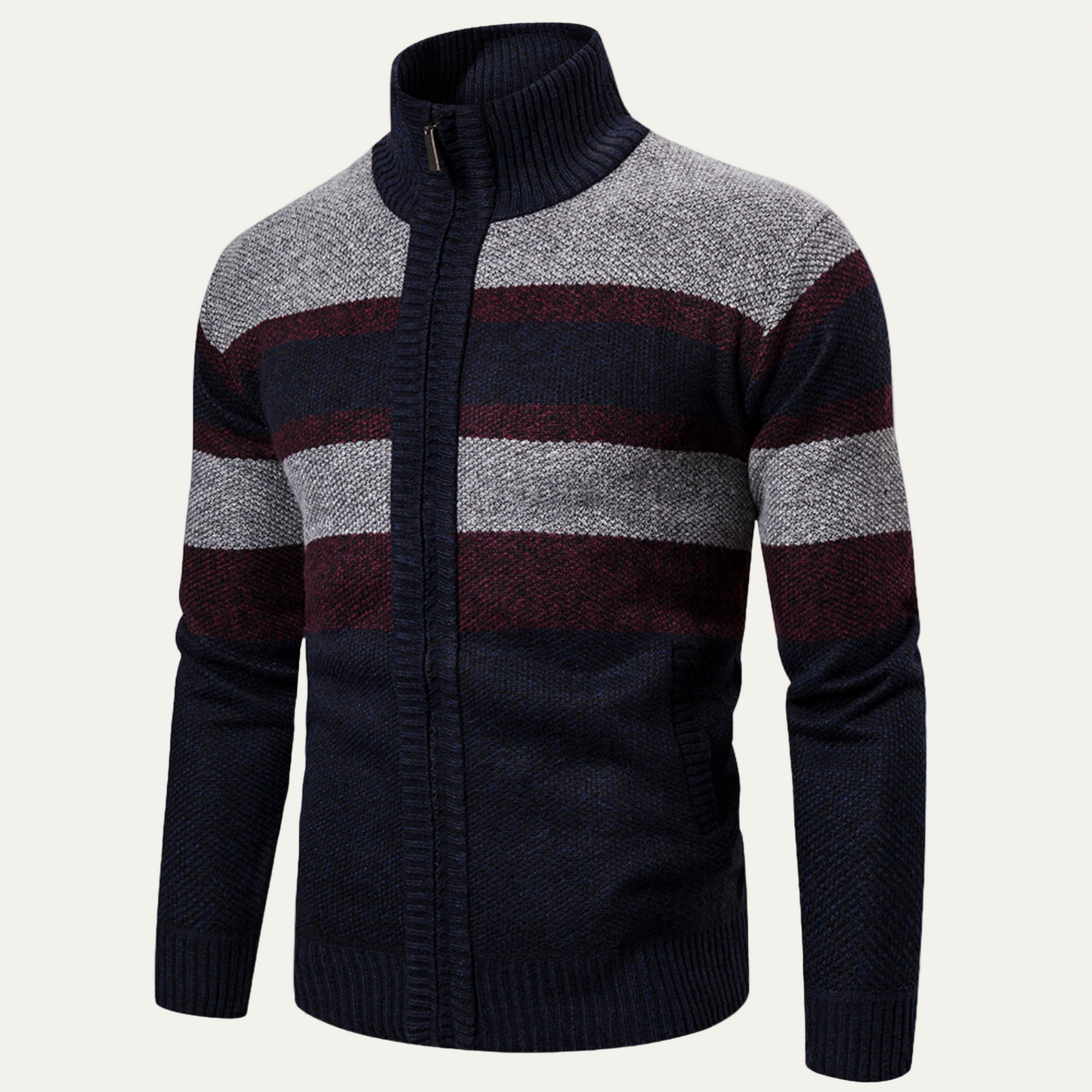 Veste en maille zippée pour homme à motif rayé