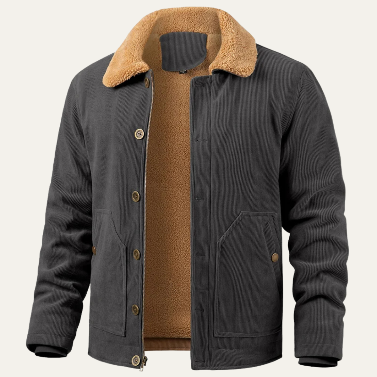 Veste homme en velours côtelé avec doublure et col en sherpa