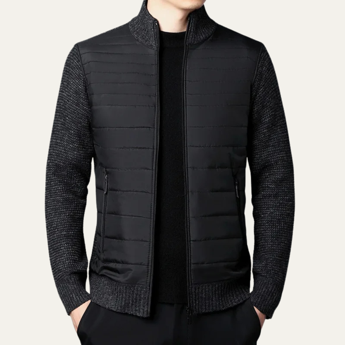 Veste hybride matelassée et tricotée pour homme