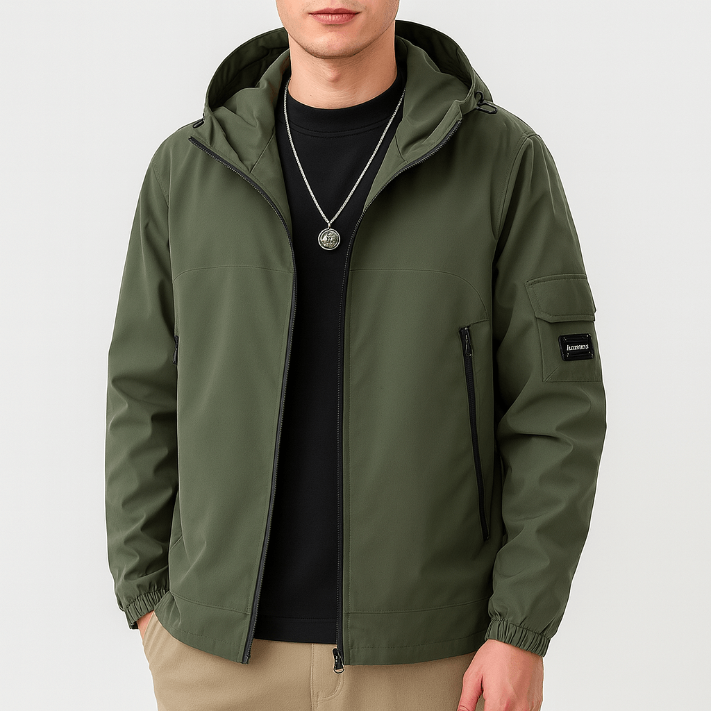 Veste imperméable à capuche zippée pour homme
