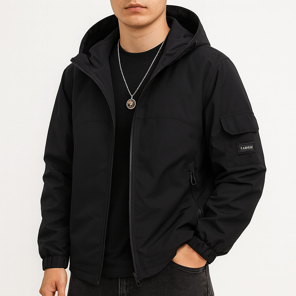 Veste imperméable à capuche zippée pour homme