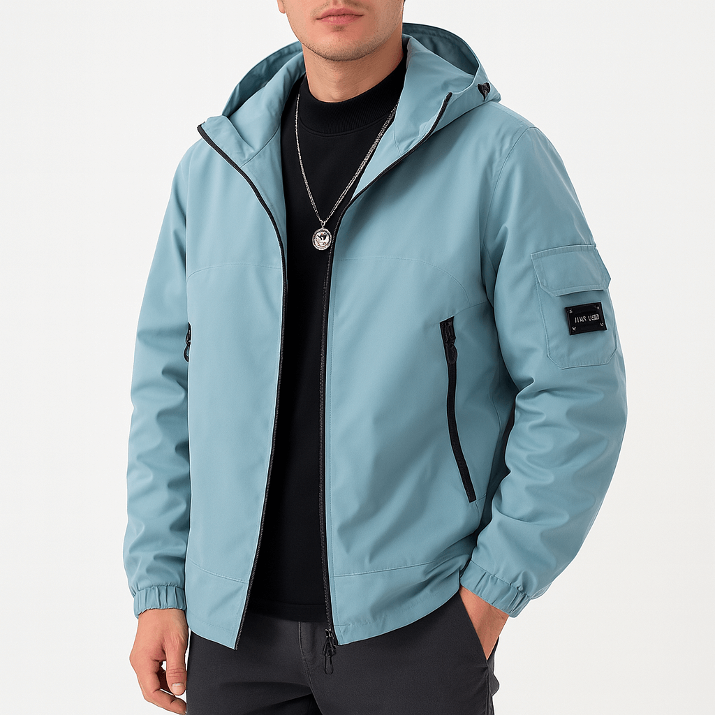 Veste imperméable à capuche zippée pour homme