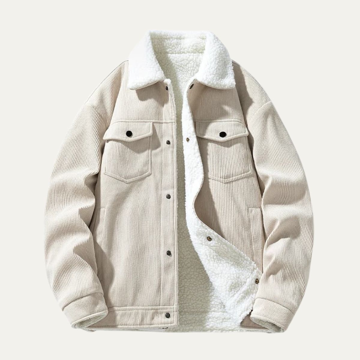 Veste trucker en velours côtelé doublée de peau lainée pour homme