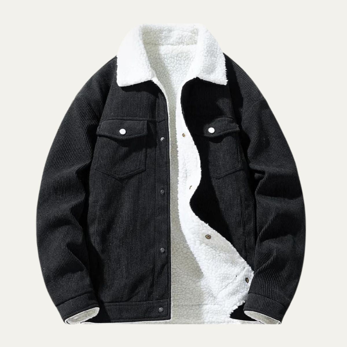 Veste trucker en velours côtelé doublée de peau lainée pour homme