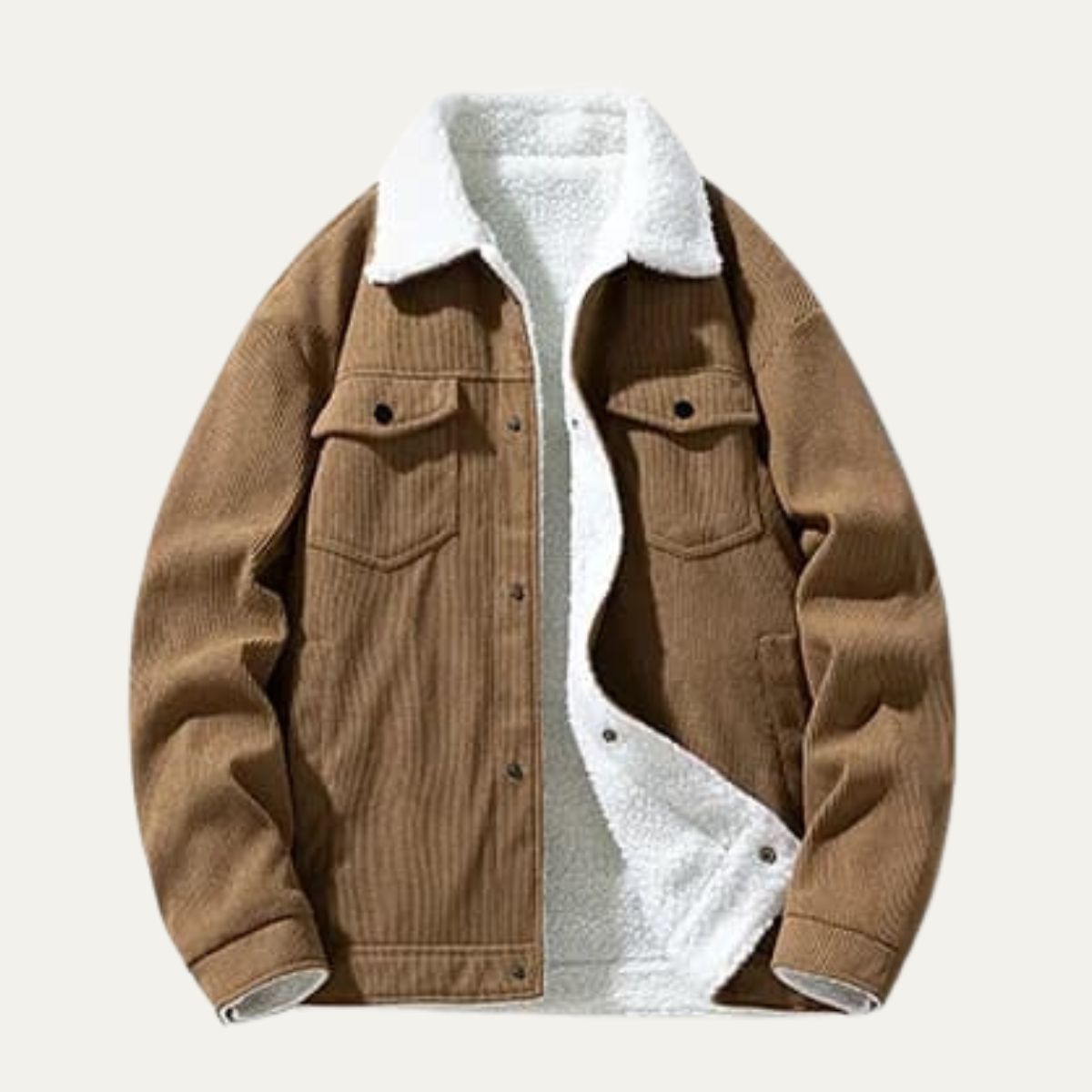 Veste trucker en velours côtelé doublée de peau lainée pour homme