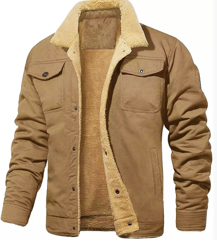 Veste trucker homme doublée en peau de mouton retournée et à boutons-pression