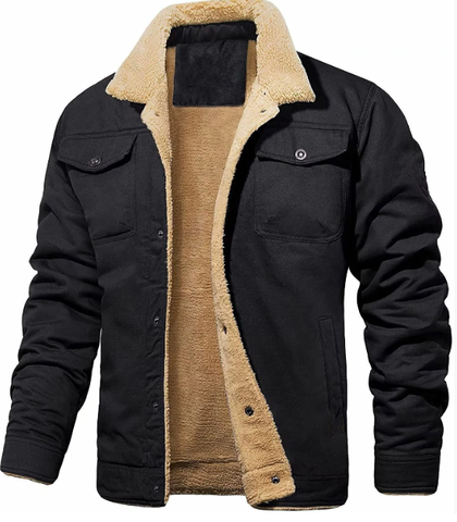 Veste trucker homme doublée en peau de mouton retournée et à boutons-pression