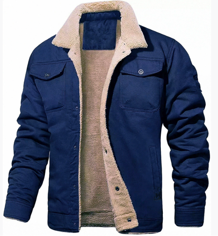 Veste trucker homme doublée en peau de mouton retournée et à boutons-pression