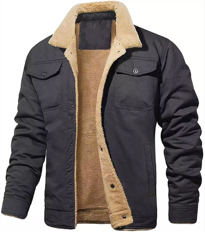 Veste trucker homme doublée en peau de mouton retournée et à boutons-pression