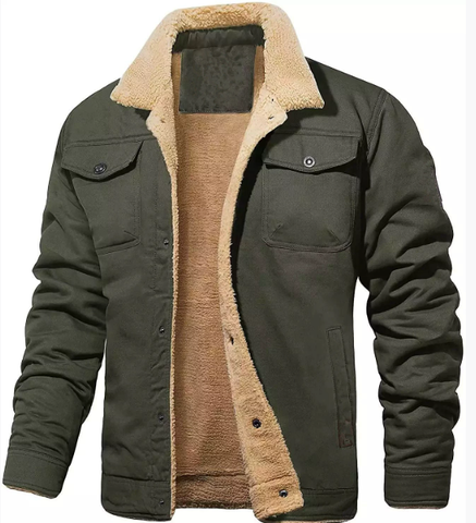 Veste trucker homme doublée en peau de mouton retournée et à boutons-pression