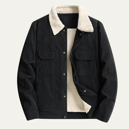 Veste trucker homme en velours côtelé avec doublure en fausse fourrure de mouton retournée