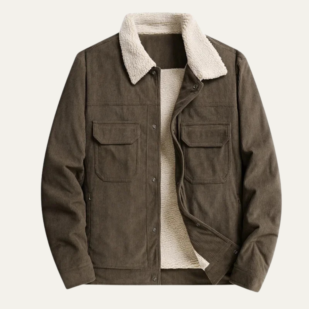 Veste trucker homme en velours côtelé avec doublure en fausse fourrure de mouton retournée