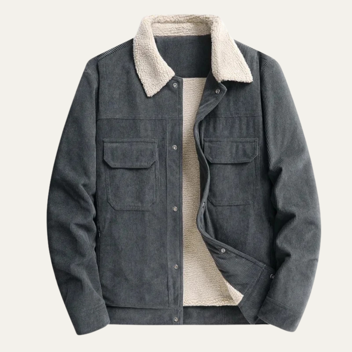 Veste trucker homme en velours côtelé avec doublure en fausse fourrure de mouton retournée