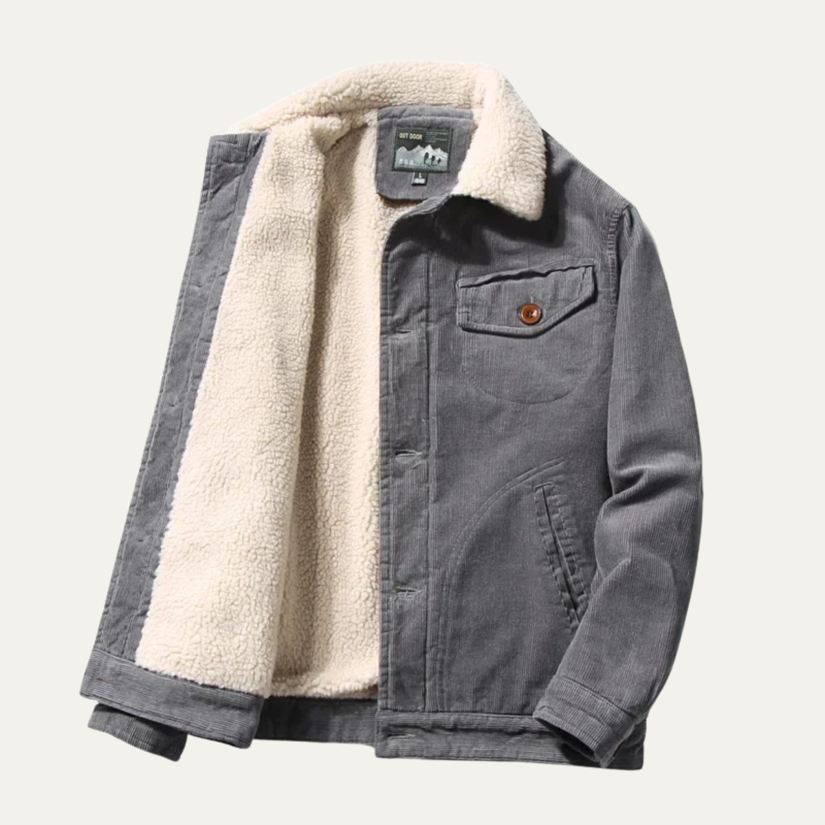 Veste trucker homme en velours côtelé sherpa à col montant