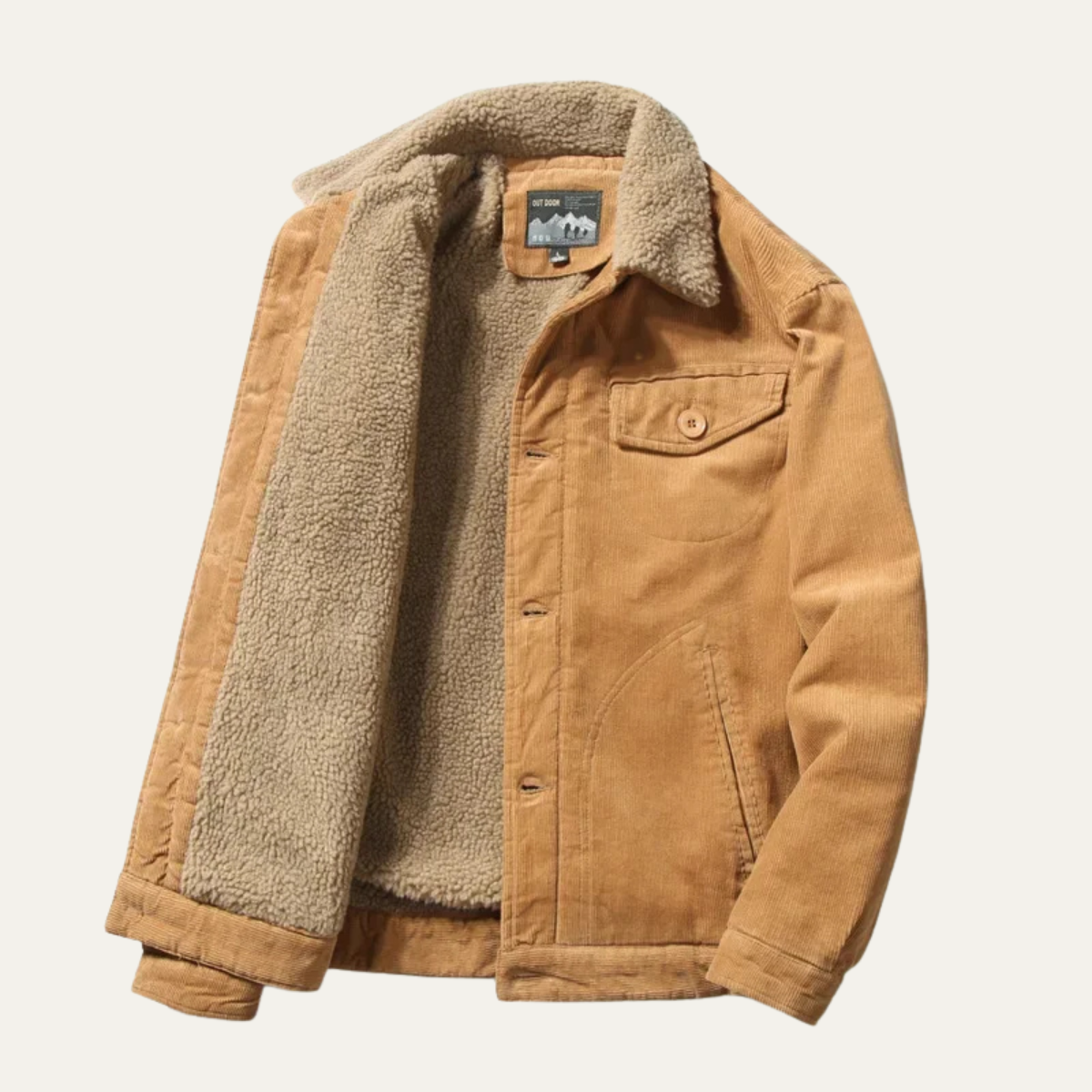 Veste trucker homme en velours côtelé sherpa à col montant