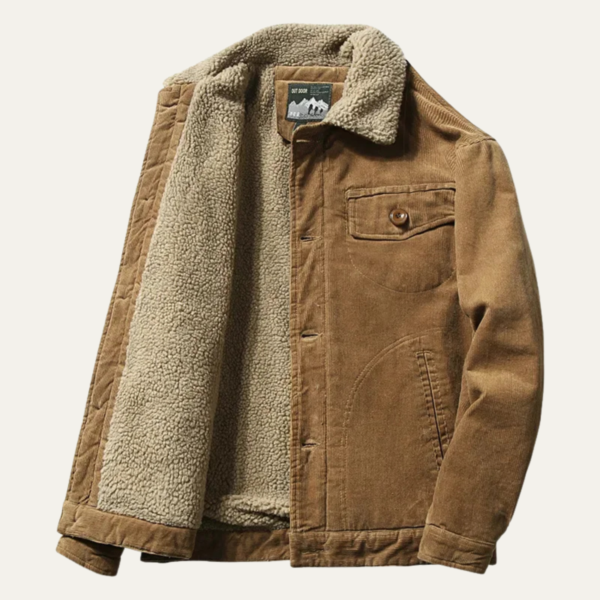 Veste trucker homme en velours côtelé sherpa à col montant