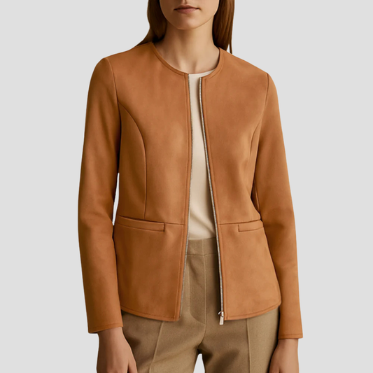 Veste zippée minimaliste en daim pour femme