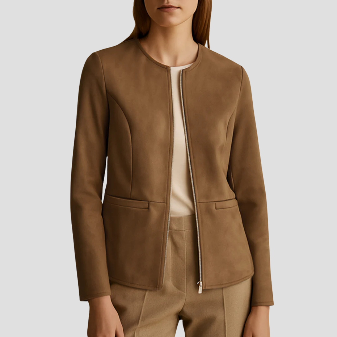 Veste zippée minimaliste en daim pour femme