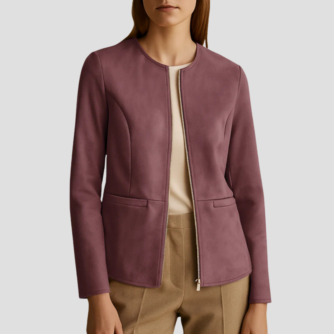 Veste zippée minimaliste en daim pour femme